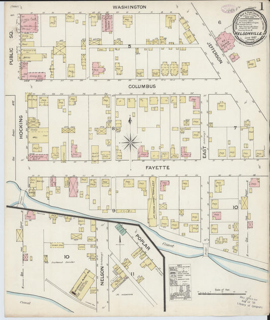 Sanborn Fire Insurance Map from Nelsonville, Athens County, Ohio (1887), Sheet #0001 - Historic Sanborn Fire Insurance Map Print, vintage old map wall art, antique decor, genealogy gift, Ohio Ohio map