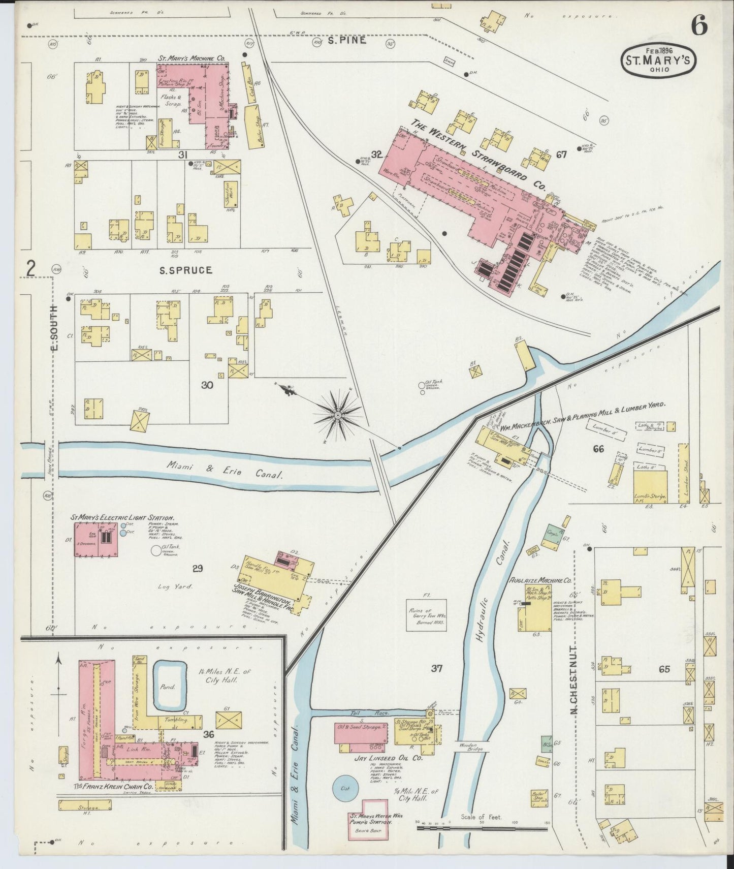 Sanborn Fire Insurance Map from Saint Marys, Auglaize County, Ohio (1896), Sheet #0006 - Historic Sanborn Fire Insurance Map Print, vintage old map wall art, antique decor, genealogy gift, Ohio Ohio map
