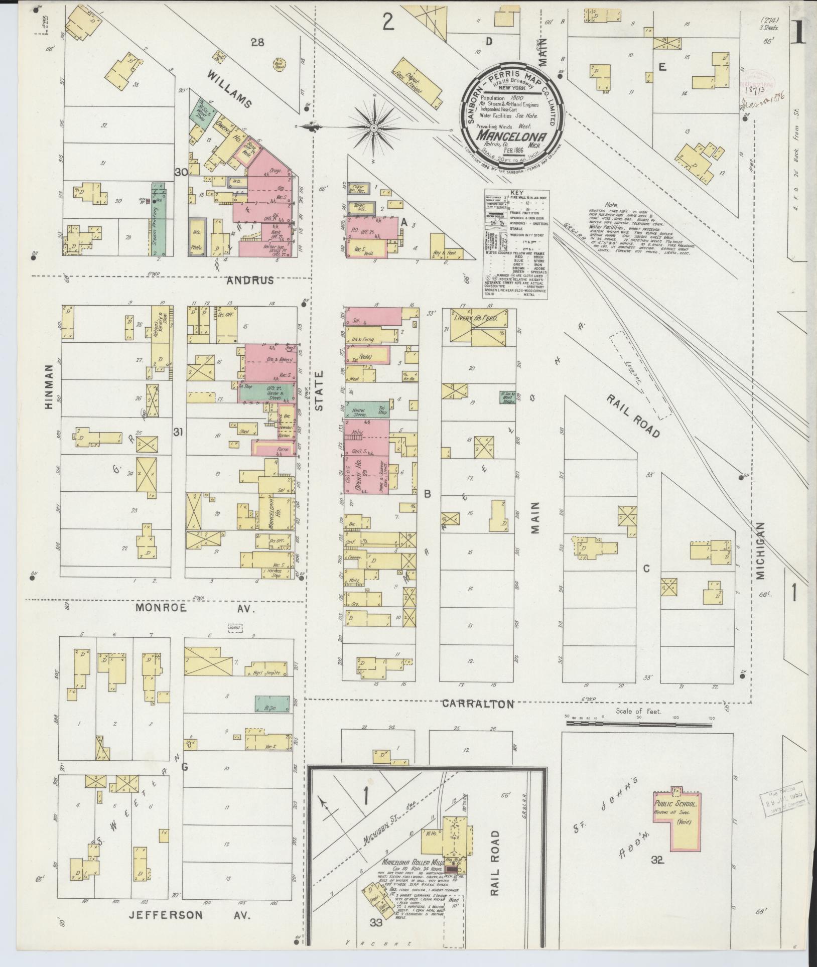 Sanborn Fire Insurance Map from Mancelona, Antrim County, Michigan (1896), Sheet #0001 - Complete Map Set gallery image, historic Sanborn map, vintage wall art, Michigan Michigan