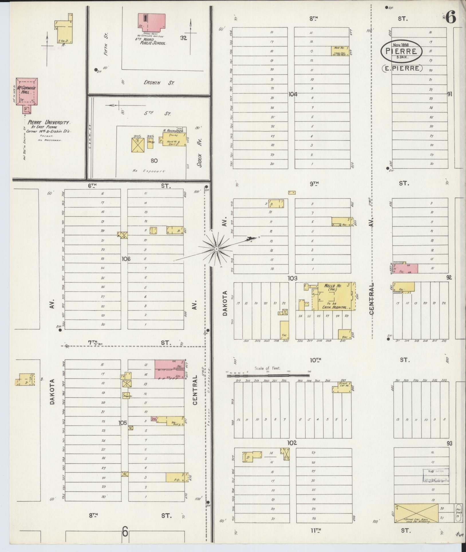 Sanborn Fire Insurance Map from Pierre, Hughes County, South Dakota (1898), Sheet #0006 - Complete Map Set gallery image, historic Sanborn map, vintage wall art, South Dakota South Dakota