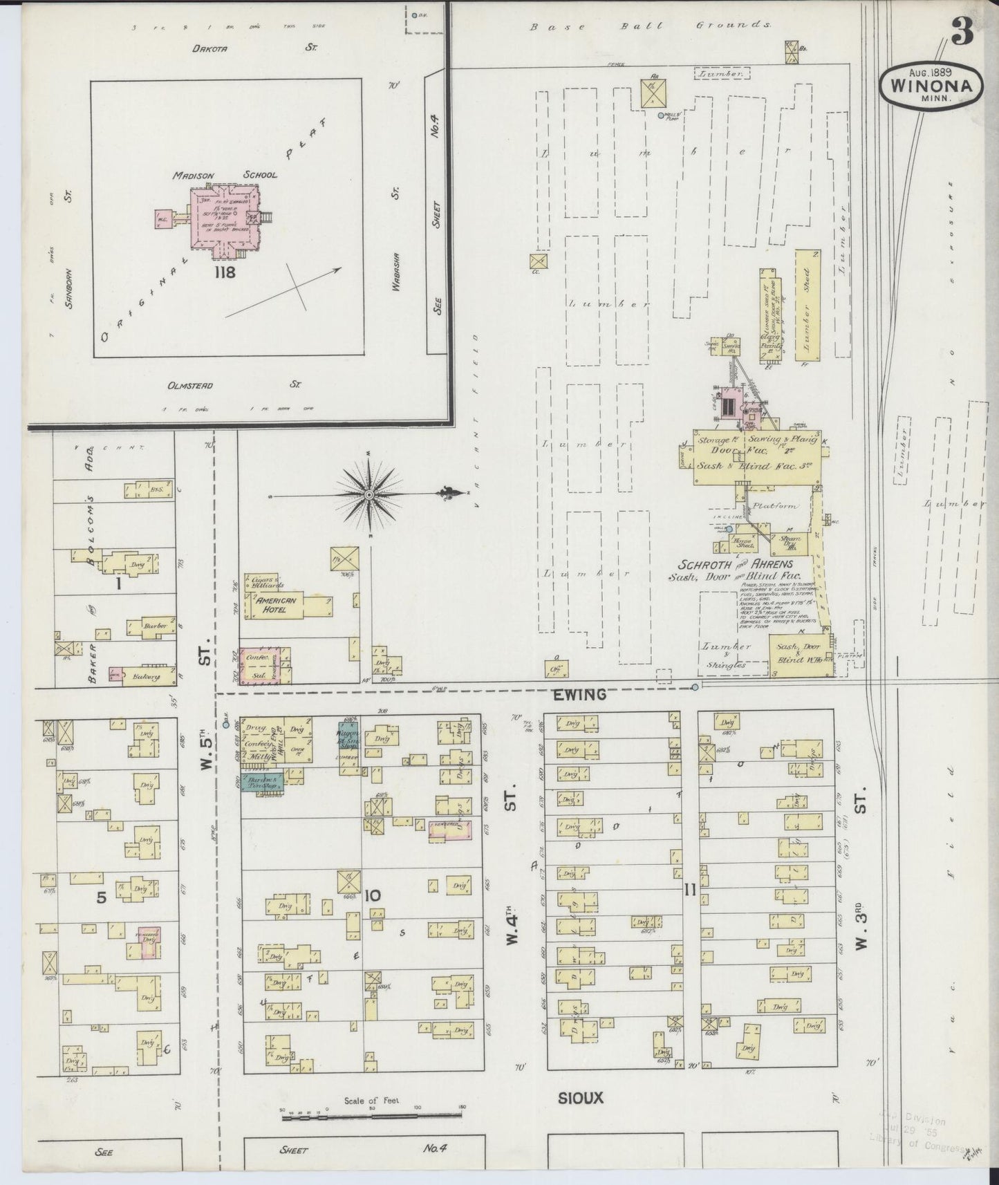 Sanborn Fire Insurance Map from Winona, Winona County, Minnesota (1889), Sheet #0003 - Historic Sanborn Fire Insurance Map Print, vintage old map wall art, antique decor, genealogy gift, Minnesota Minnesota map