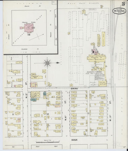 Sanborn Fire Insurance Map from Winona, Winona County, Minnesota (1889), Sheet #0003 - Historic Sanborn Fire Insurance Map Print, vintage old map wall art, antique decor, genealogy gift, Minnesota Minnesota map