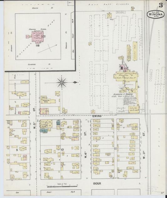 Sanborn Fire Insurance Map from Winona, Winona County, Minnesota (1889), Sheet #0003 - Historic Sanborn Fire Insurance Map Print, vintage old map wall art, antique decor, genealogy gift, Minnesota Minnesota map