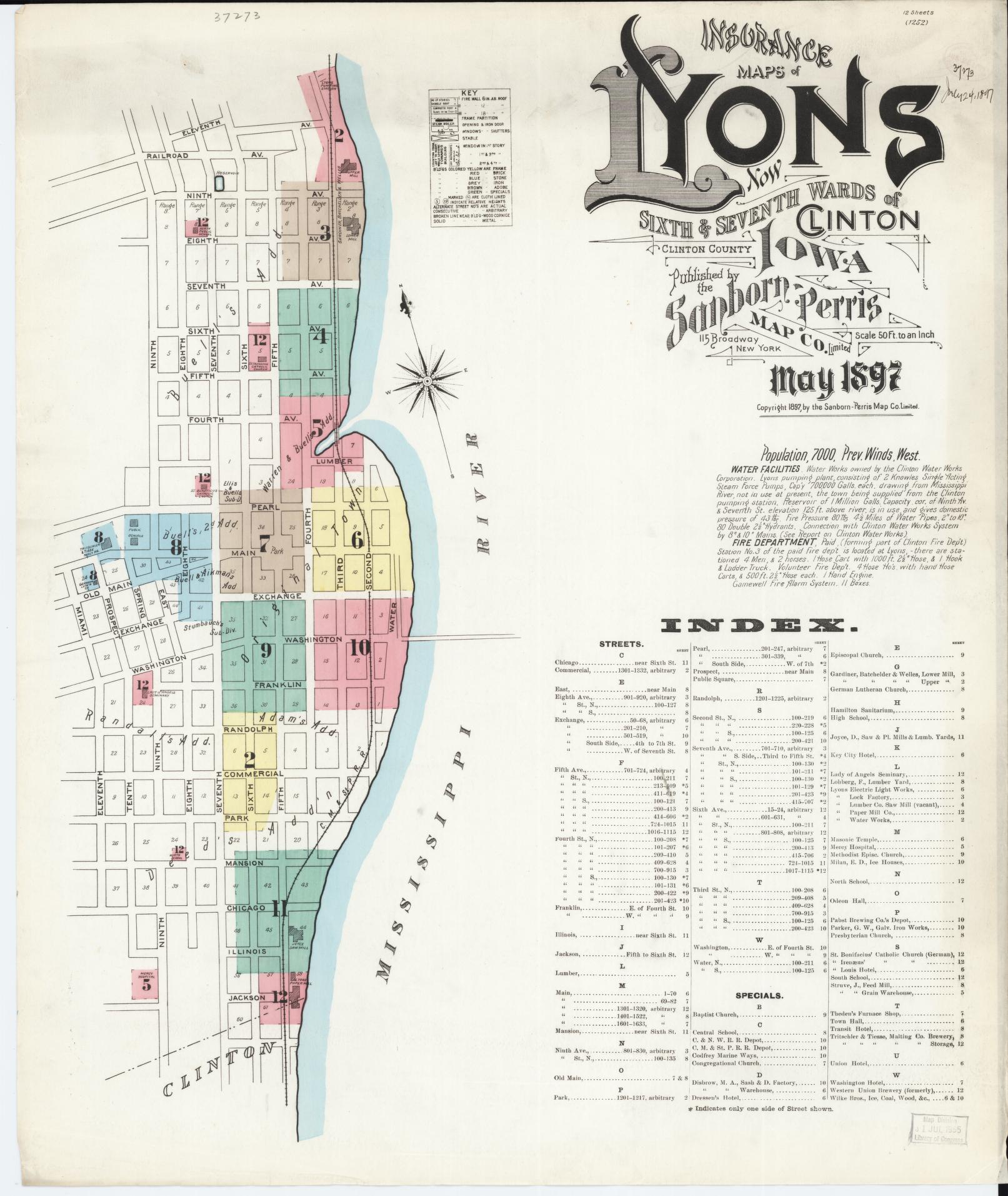 Sanborn Fire Insurance Map from Lyons, Clinton County, Iowa (1897), Sheet #0001 - Historic Sanborn Fire Insurance Map Print