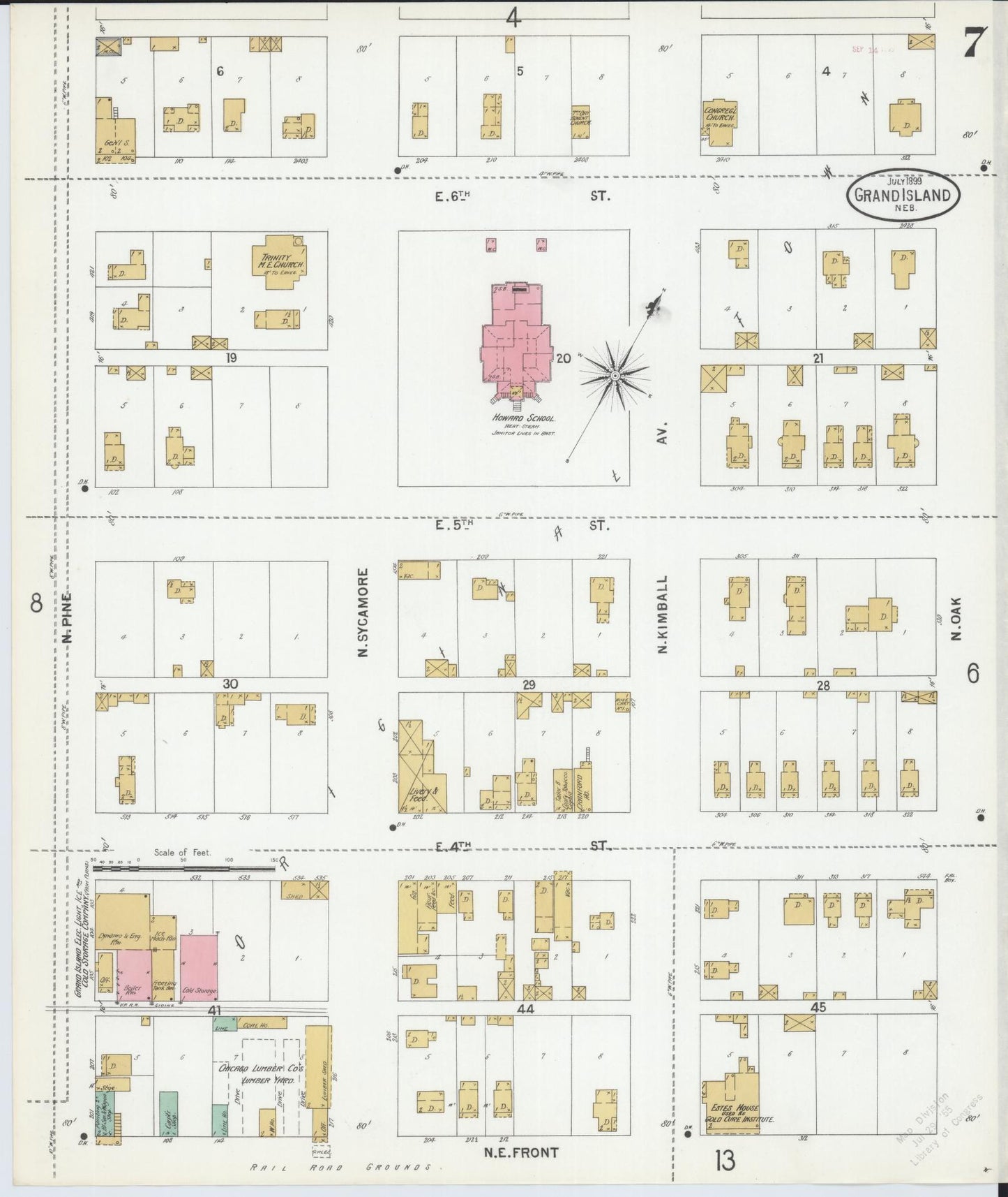 Sanborn Fire Insurance Map from Grand Island, Hall County, Nebraska (1899), Sheet #0007 - Complete Map Set gallery image, historic Sanborn map, vintage wall art, Nebraska Nebraska