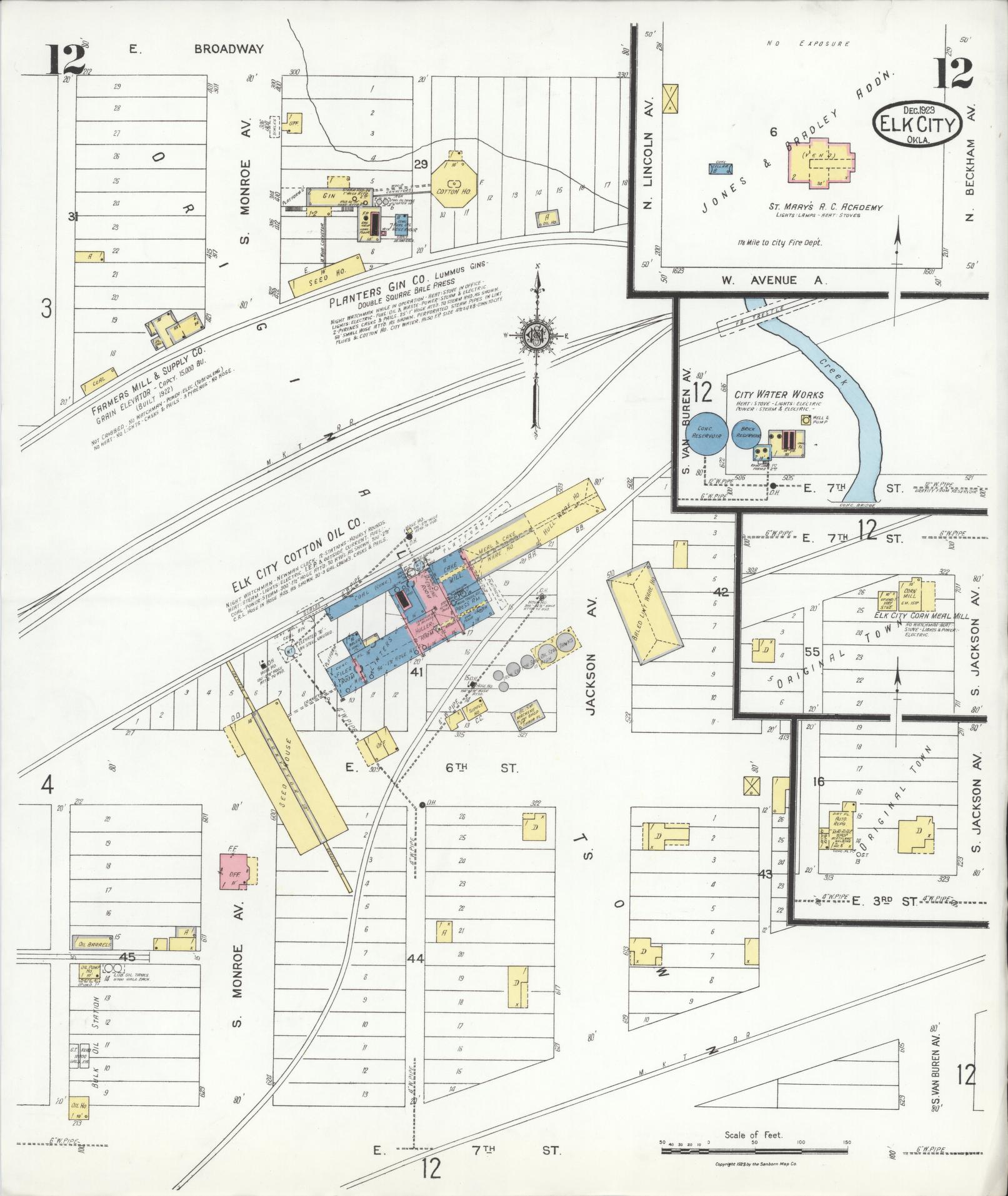 Sanborn Fire Insurance Map from Elk City, Beckham County, Oklahoma (1923), Sheet #0012 - Complete Map Set gallery image, historic Sanborn map, vintage wall art, Oklahoma Oklahoma