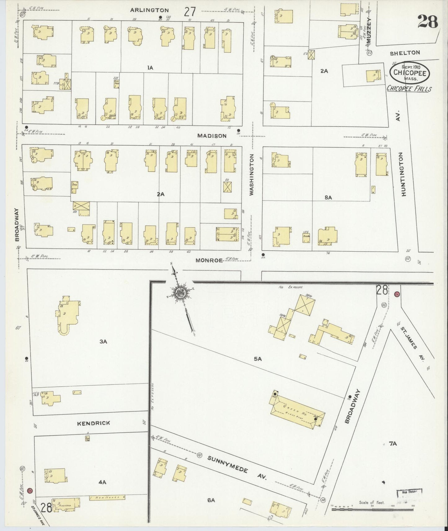 Sanborn Fire Insurance Map from Chicopee, Hampden County, Massachusetts (1910), Sheet #0028 - Complete Map Set gallery image, historic Sanborn map, vintage wall art, Massachusetts Massachusetts