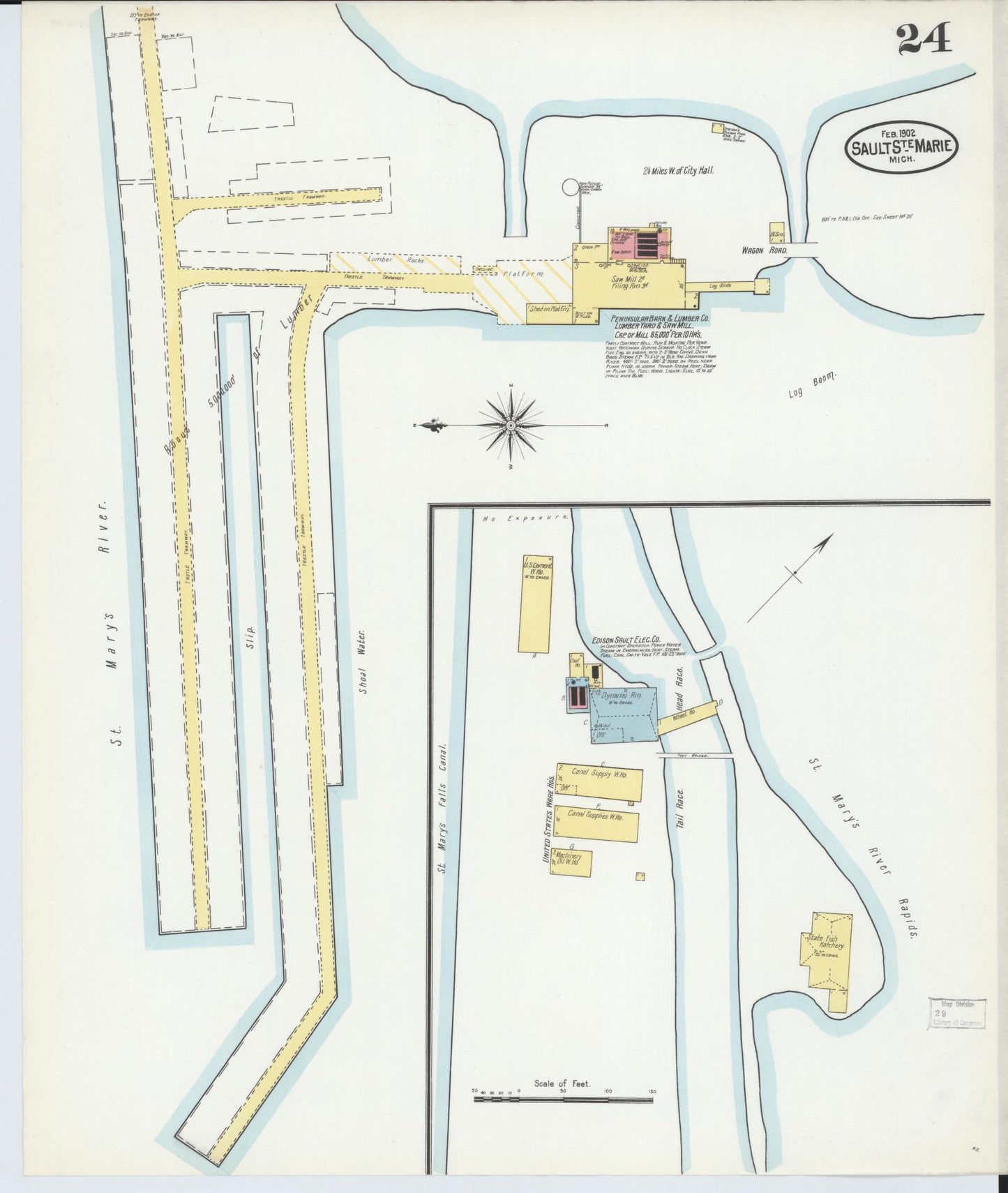 Sanborn Fire Insurance Map from Sault Sainte Marie, Chippewa County, Michigan (1902), Sheet #0024 - Complete Map Set gallery image, historic Sanborn map, vintage wall art, Michigan Michigan