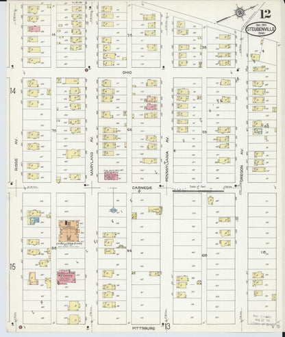 Sanborn Fire Insurance Map from Steubenville, Jefferson County, Ohio (1913), Sheet #0012 - Historic Sanborn Fire Insurance Map Print, vintage old map wall art, antique decor, genealogy gift, Ohio Ohio map