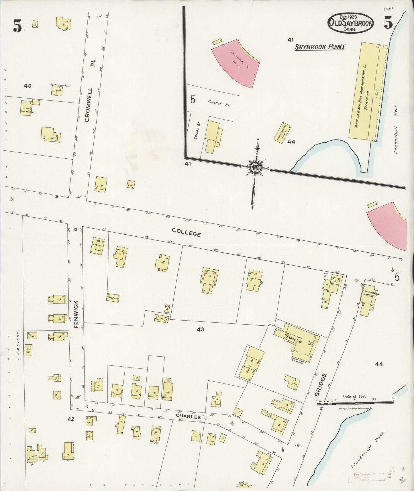 Sanborn Fire Insurance Map from Old Saybrook, Middlesex County, Connecticut (1923), Sheet #0005 - Historic Sanborn Fire Insurance Map Print, vintage old map wall art, antique decor, genealogy gift, Connecticut Connecticut map