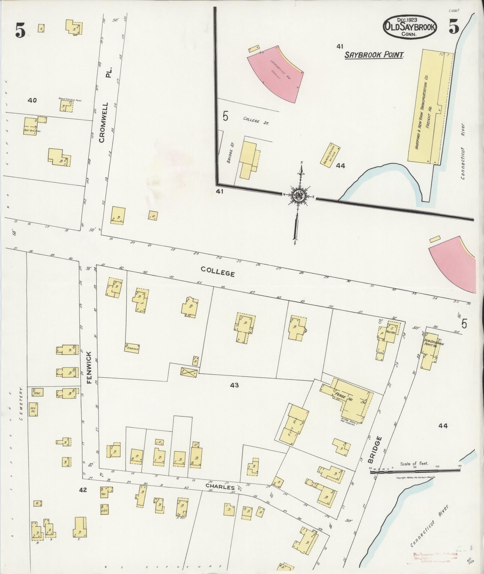 Sanborn Fire Insurance Map from Old Saybrook, Middlesex County, Connecticut (1923), Sheet #0005 - Historic Sanborn Fire Insurance Map Print, vintage old map wall art, antique decor, genealogy gift, Connecticut Connecticut map