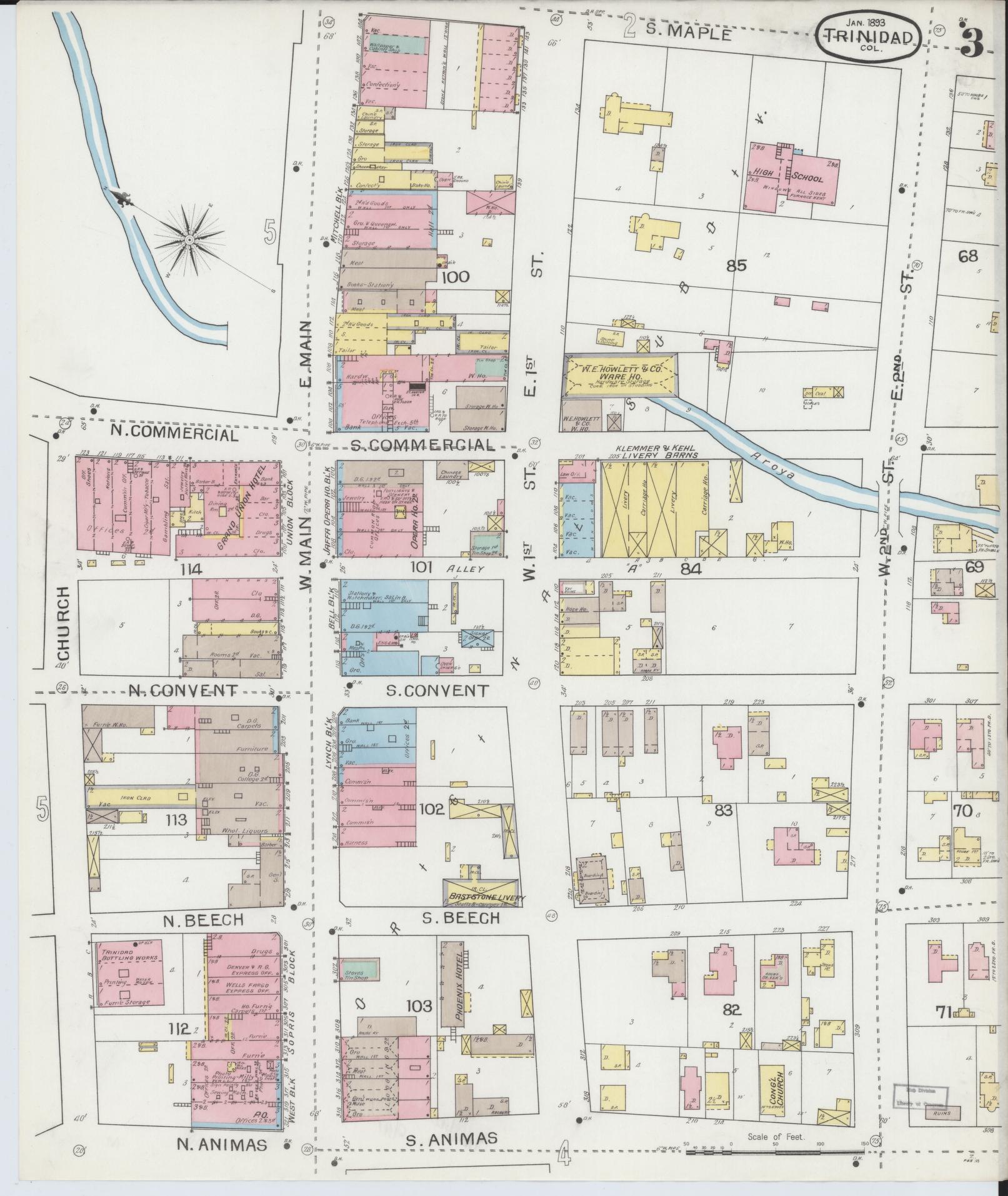 Sanborn Fire Insurance Map from Trinidad, Las Animas County, Colorado (1893), Sheet #0003 - Complete Map Set gallery image, historic Sanborn map, vintage wall art, Colorado Colorado