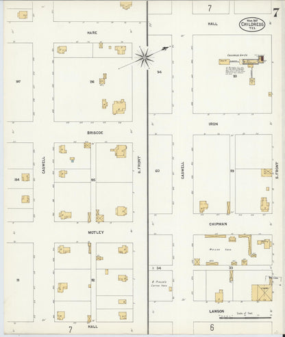 Sanborn Fire Insurance Map from Childress, Childress County, Texas (1907), Sheet #0007 - Historic Sanborn Fire Insurance Map Print, vintage old map wall art, antique decor, genealogy gift, Texas Texas map