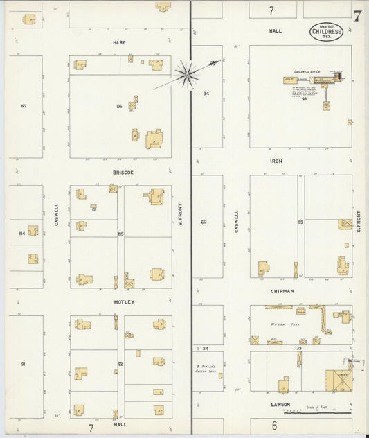 Sanborn Fire Insurance Map from Childress, Childress County, Texas (1907), Sheet #0007 - Historic Sanborn Fire Insurance Map Print, vintage old map wall art, antique decor, genealogy gift, Texas Texas map