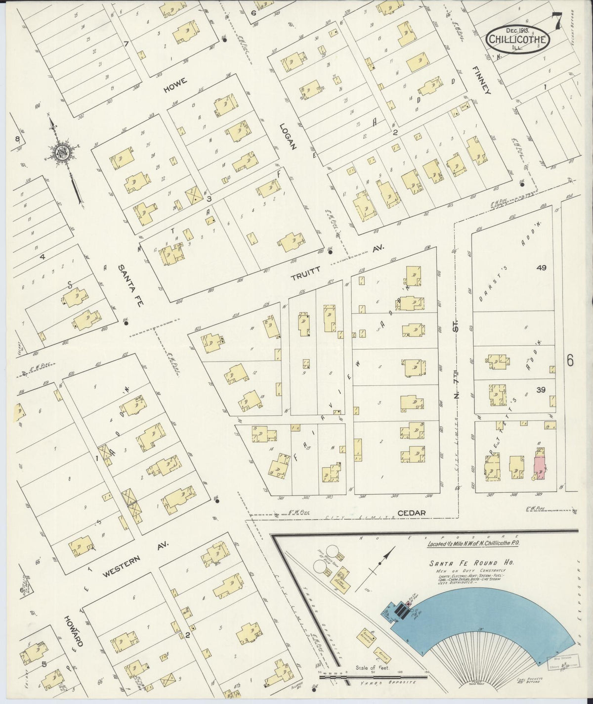 Sanborn Fire Insurance Map from Chillicothe, Peoria County, Illinois (1913), Sheet #0007 - Historic Sanborn Fire Insurance Map Print, vintage old map wall art, antique decor, genealogy gift, Illinois Illinois map
