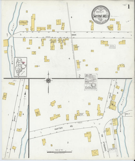 Sanborn Fire Insurance Map from Smyrna Mills, Aroostook County, Maine (1919), Sheet #0001 - Complete Map Set gallery image, historic Sanborn map, vintage wall art, Maine Maine