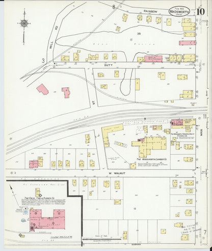 Sanborn Fire Insurance Map from Wadsworth, Medina County, Ohio (1923), Sheet #0010 - Historic Sanborn Fire Insurance Map Print, vintage old map wall art, antique decor, genealogy gift, Ohio Ohio map