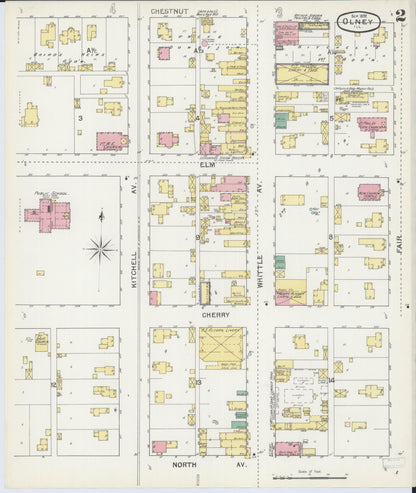 Sanborn Fire Insurance Map from Olney, Richland County, Illinois (1892), Sheet #0002 - Complete Map Set gallery image, historic Sanborn map, vintage wall art, Illinois Illinois