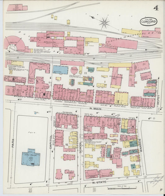 Sanborn Fire Insurance Map from Concord, Merrimack County, New Hampshire (1893), Sheet #0004 - Historic Sanborn Fire Insurance Map Print, vintage old map wall art, antique decor, genealogy gift, New Hampshire New Hampshire map