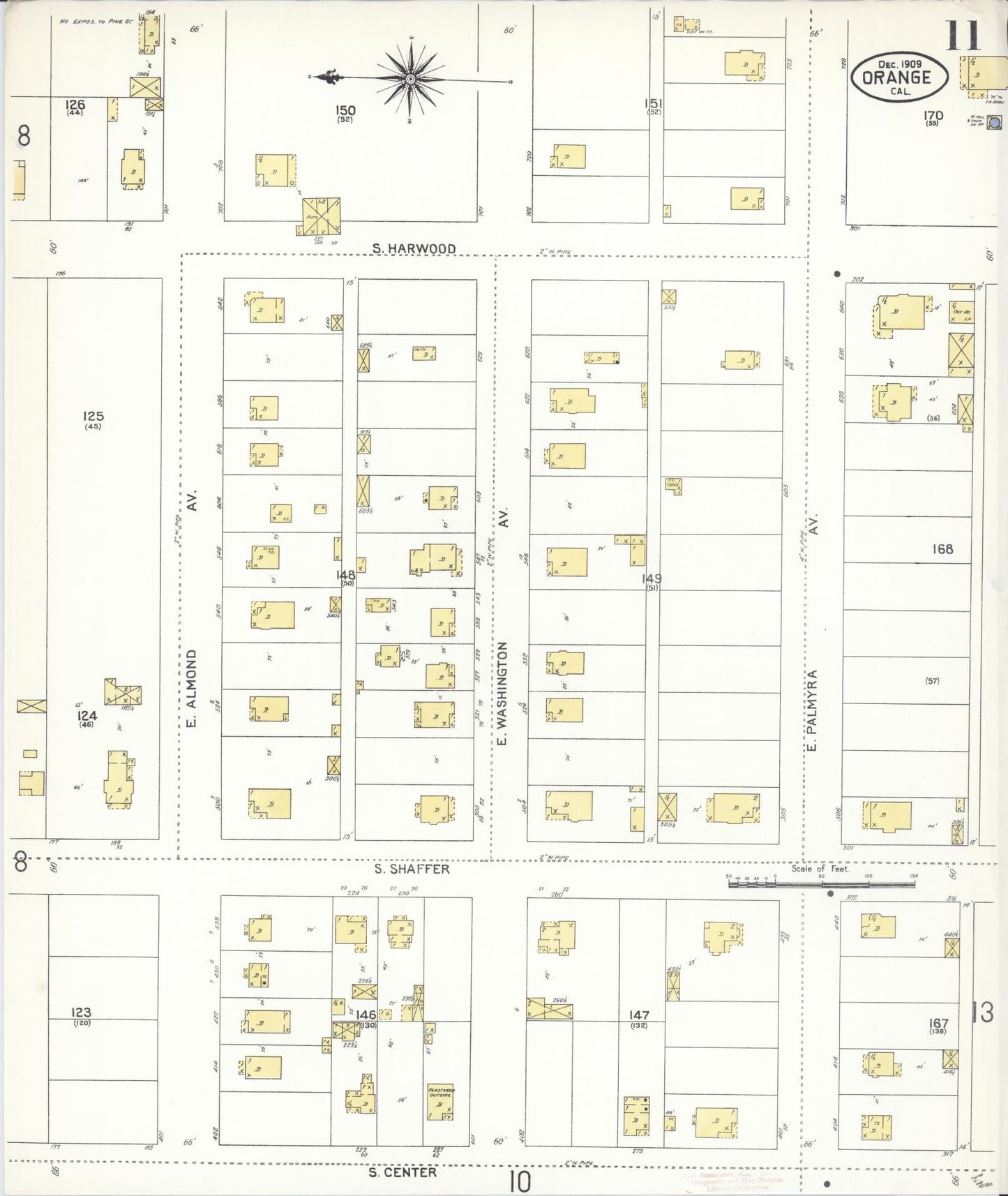 Sanborn Fire Insurance Map from Orange, Orange County, California (1909), Sheet #0011 - Complete Map Set gallery image, historic Sanborn map, vintage wall art, California California