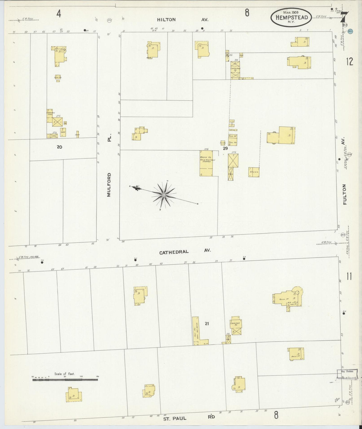 Sanborn Fire Insurance Map from Hempstead, Nassau County, New York (1909), Sheet #0007 - Complete Map Set gallery image, historic Sanborn map, vintage wall art, New York New York