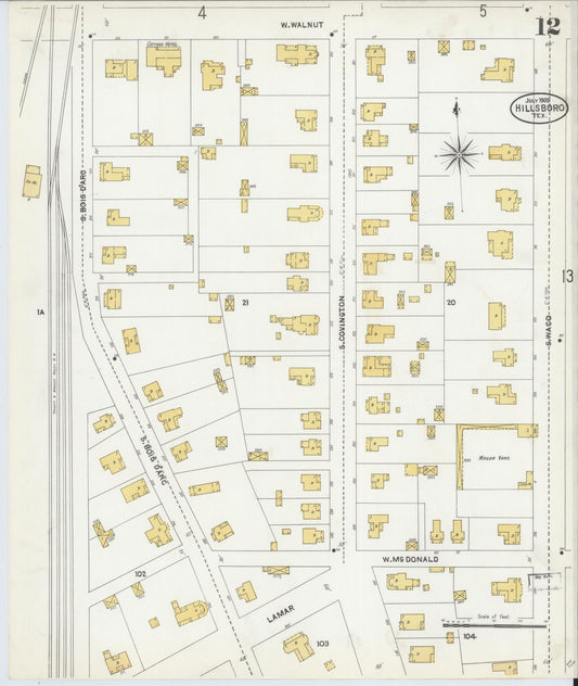 Sanborn Fire Insurance Map from Hillsboro, Hill County, Texas (1905), Sheet #0012 - Historic Sanborn Fire Insurance Map Print, vintage old map wall art, antique decor, genealogy gift, Texas Texas map