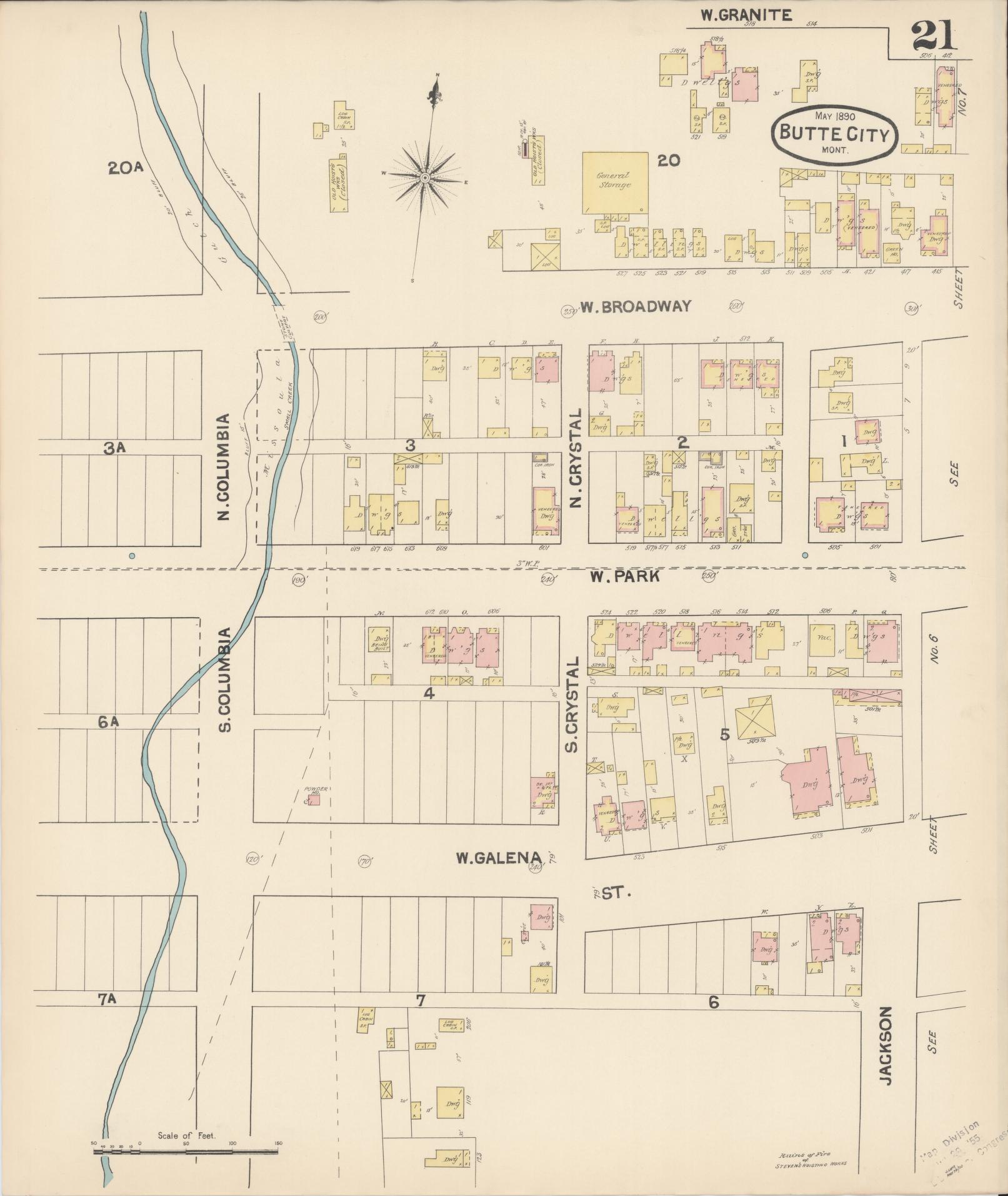 Sanborn Fire Insurance Map from Butte, Silver Bow County, Montana (1890), Sheet #0021 - Complete Map Set gallery image, historic Sanborn map, vintage wall art, Montana Montana