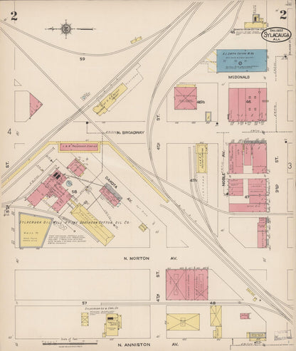 Sanborn Fire Insurance Map from Sylacauga, Talladega County, Alabama (1922), Sheet #0002 - Complete Map Set gallery image, historic Sanborn map, vintage wall art, Alabama Alabama