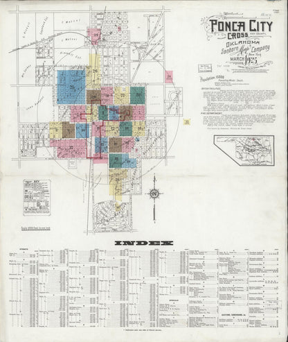 Sanborn Fire Insurance Map from Ponca City, Kay County, Oklahoma (1925), Sheet #0001 - Complete Map Set gallery image, historic Sanborn map, vintage wall art, Oklahoma Oklahoma