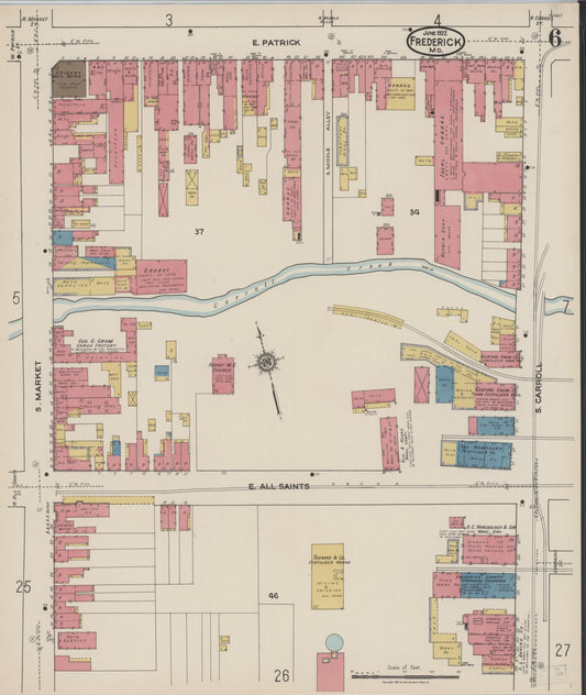 Sanborn Fire Insurance Map from Frederick, Frederick County, Maryland (1922), Sheet #0006 - Historic Sanborn Fire Insurance Map Print, vintage old map wall art