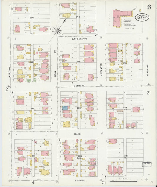 Sanborn Fire Insurance Map from El Paso, El Paso County, Texas (1898), Sheet #0003 - Historic Sanborn Fire Insurance Map Print, vintage old map wall art, antique decor, genealogy gift, Texas Texas map