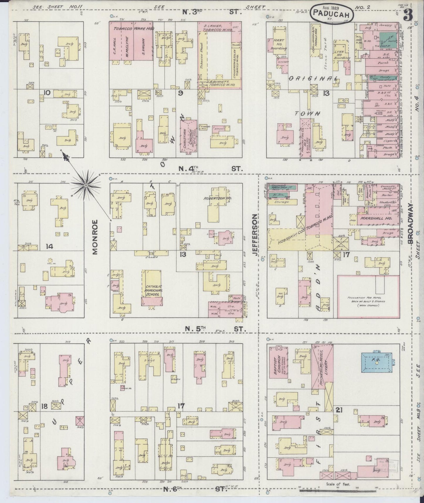 Sanborn Fire Insurance Map from Paducah, Mccraken County, Kentucky (1889), Sheet #0003 - Complete Map Set gallery image, historic Sanborn map, vintage wall art, Kentucky Kentucky