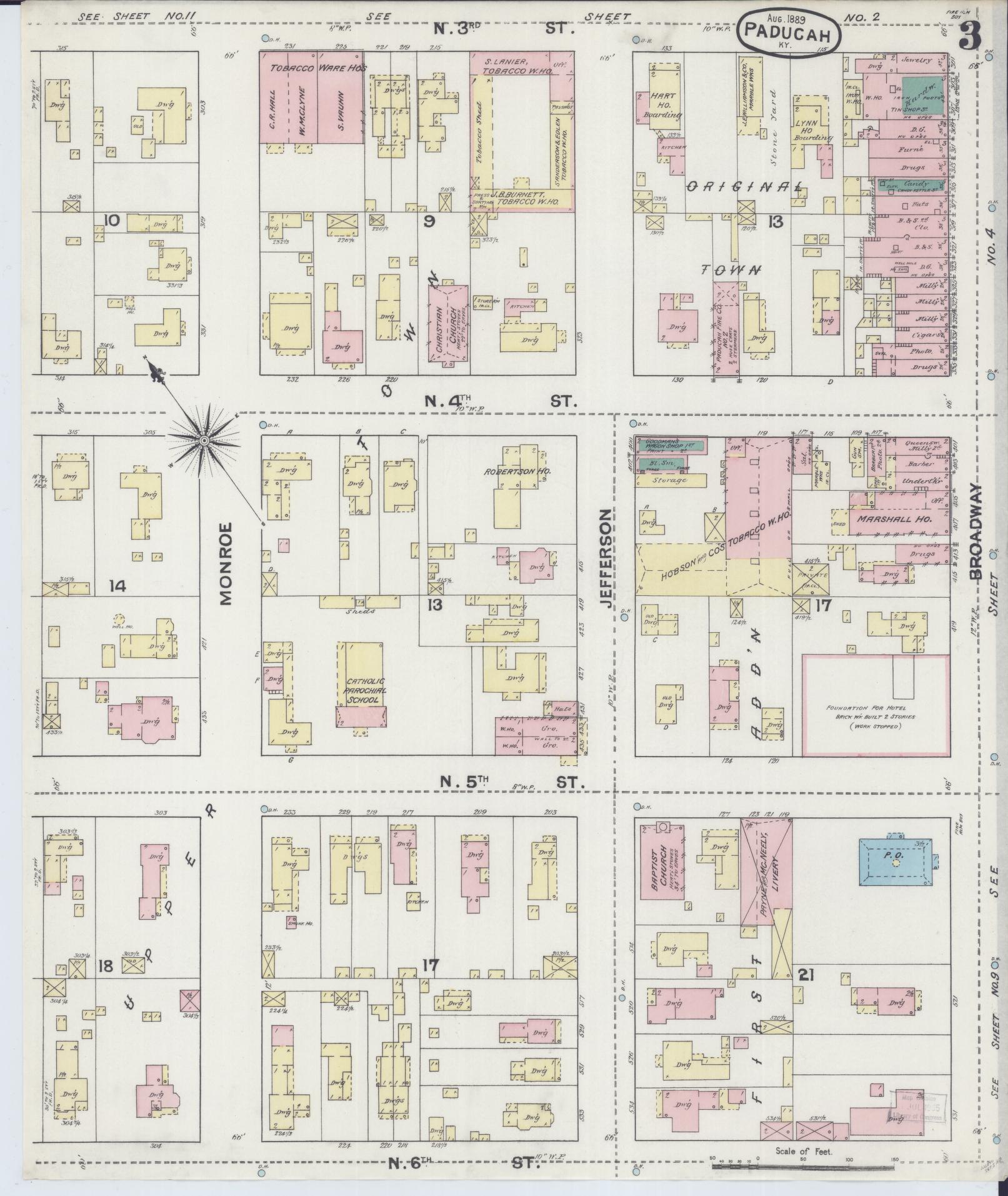 Sanborn Fire Insurance Map from Paducah, Mccraken County, Kentucky (1889), Sheet #0003 - Complete Map Set gallery image, historic Sanborn map, vintage wall art, Kentucky Kentucky