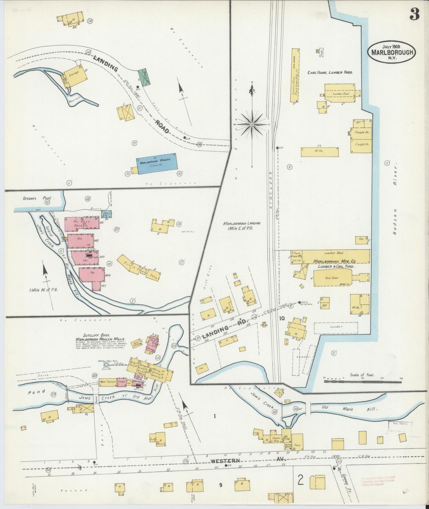Sanborn Fire Insurance Map from Marlborough, Ulster County, New York (1905), Sheet #0003 - Historic Sanborn Fire Insurance Map Print, vintage old map wall art, antique decor, genealogy gift, New York New York map