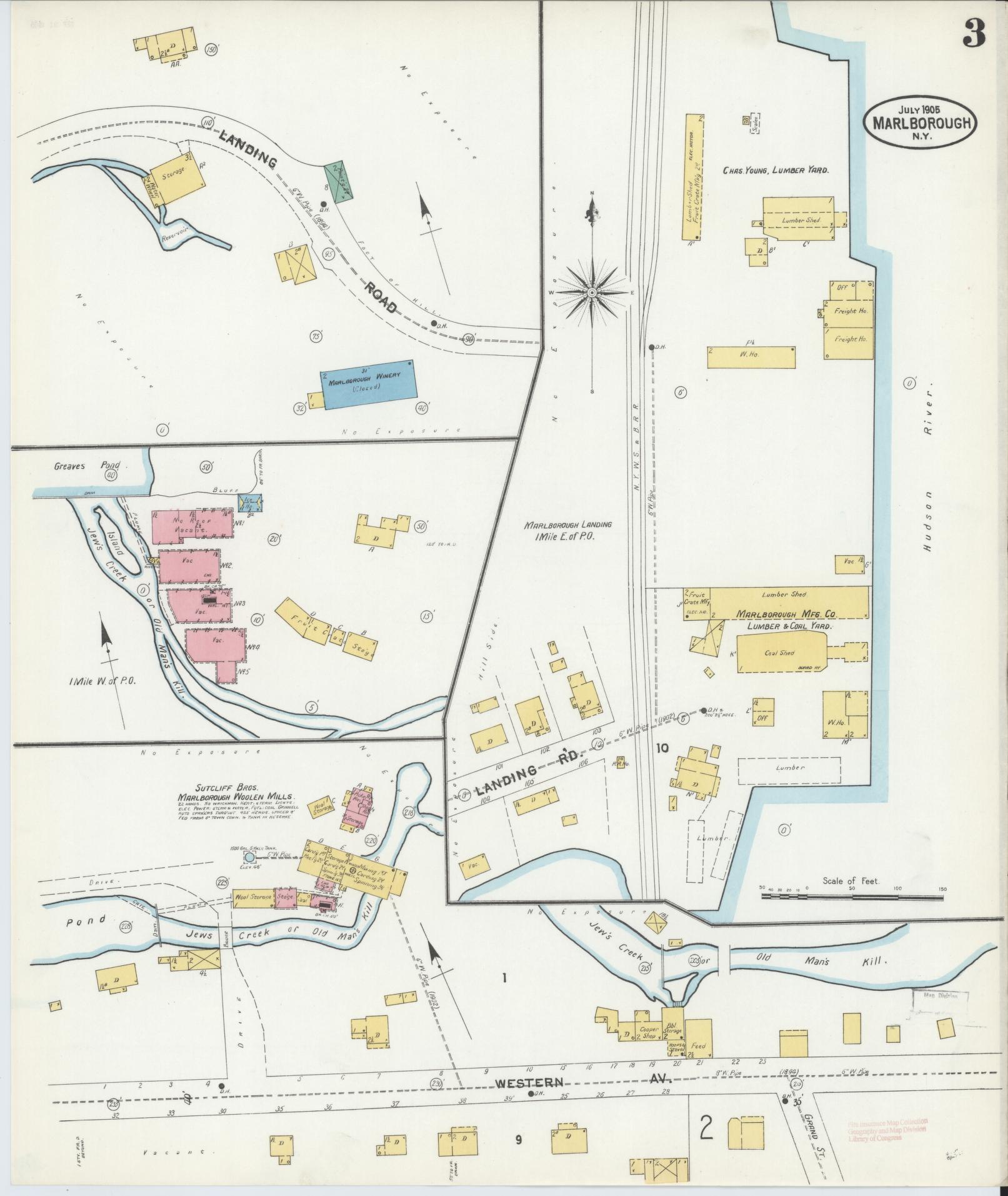 Sanborn Fire Insurance Map from Marlborough, Ulster County, New York (1905), Sheet #0003 - Historic Sanborn Fire Insurance Map Print, vintage old map wall art, antique decor, genealogy gift, New York New York map