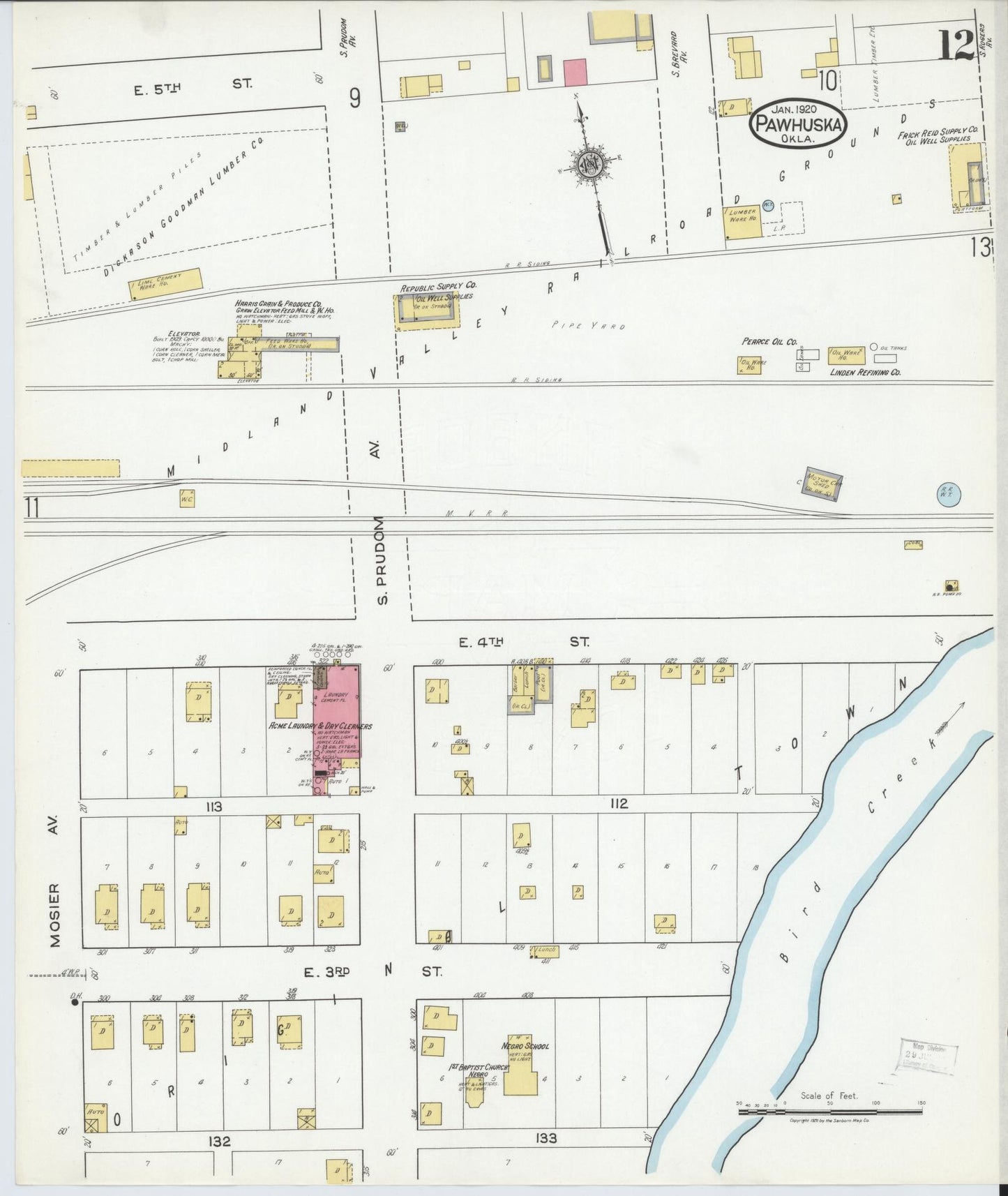 Sanborn Fire Insurance Map from Pawhuska, Osage County, Oklahoma (1920), Sheet #0012 - Complete Map Set gallery image, historic Sanborn map, vintage wall art, Oklahoma Oklahoma