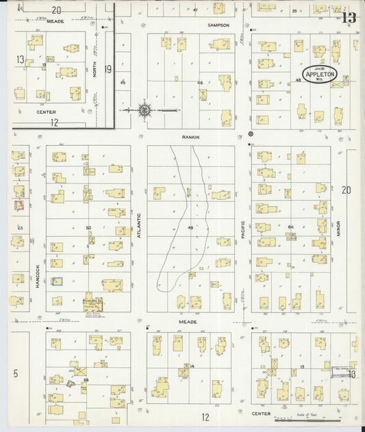 Sanborn Fire Insurance Map from Appleton, Outagamie County, Wisconsin (1911), Sheet #0013 - Historic Sanborn Fire Insurance Map Print, vintage old map wall art, antique decor, genealogy gift, Wisconsin Wisconsin map