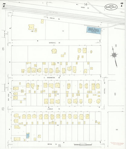 Sanborn Fire Insurance Map from Sunnyvale, Santa Clara County, California (1930), Sheet #0007 - Complete Map Set gallery image, historic Sanborn map, vintage wall art, California California