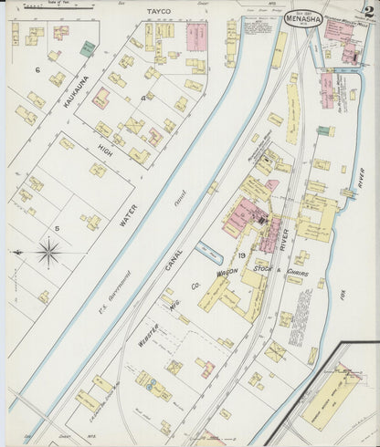 Sanborn Fire Insurance Map from Menasha, Winnebago County, Wisconsin (1887), Sheet #0002 - Complete Map Set gallery image, historic Sanborn map, vintage wall art, Wisconsin Wisconsin