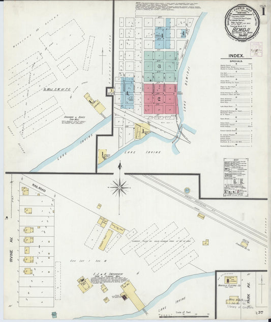 Sanborn Fire Insurance Map from Bemidji, Beltrami County, Minnesota (1900), Sheet #0001 - Historic Sanborn Fire Insurance Map Print, vintage old map wall art, antique decor, genealogy gift, Minnesota Minnesota map
