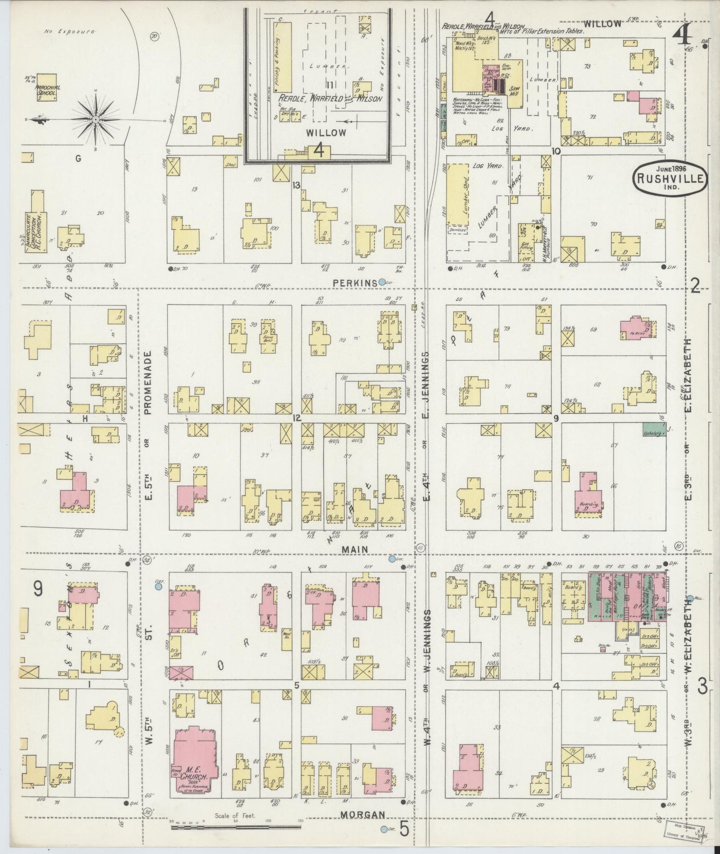 Sanborn Fire Insurance Map from Rushville, Rush County, Indiana (1896), Sheet #0004 - Historic Sanborn Fire Insurance Map Print, vintage old map wall art, antique decor, genealogy gift, Indiana Indiana map