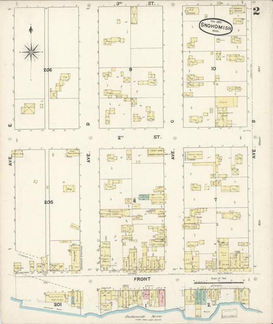 Sanborn Fire Insurance Map from Snohomish, Snohomish County, Washington (1890), Sheet #0002 - Historic Sanborn Fire Insurance Map Print, vintage old map wall art, antique decor, genealogy gift, Washington Washington map
