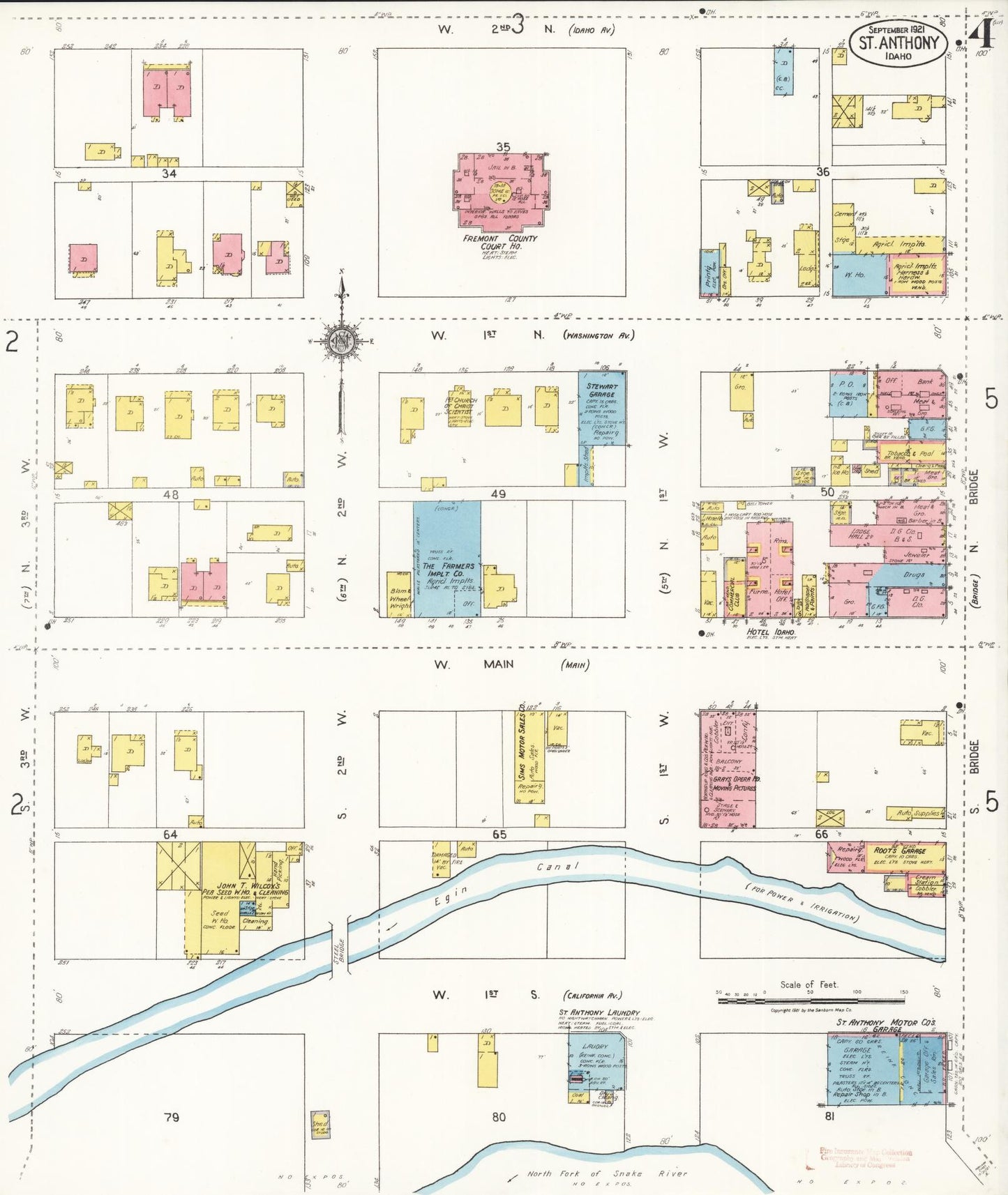 Sanborn Fire Insurance Map from Saint Anthony, Fremont County, Idaho (1921), Sheet #0004 - Complete Map Set gallery image, historic Sanborn map, vintage wall art, Idaho Idaho