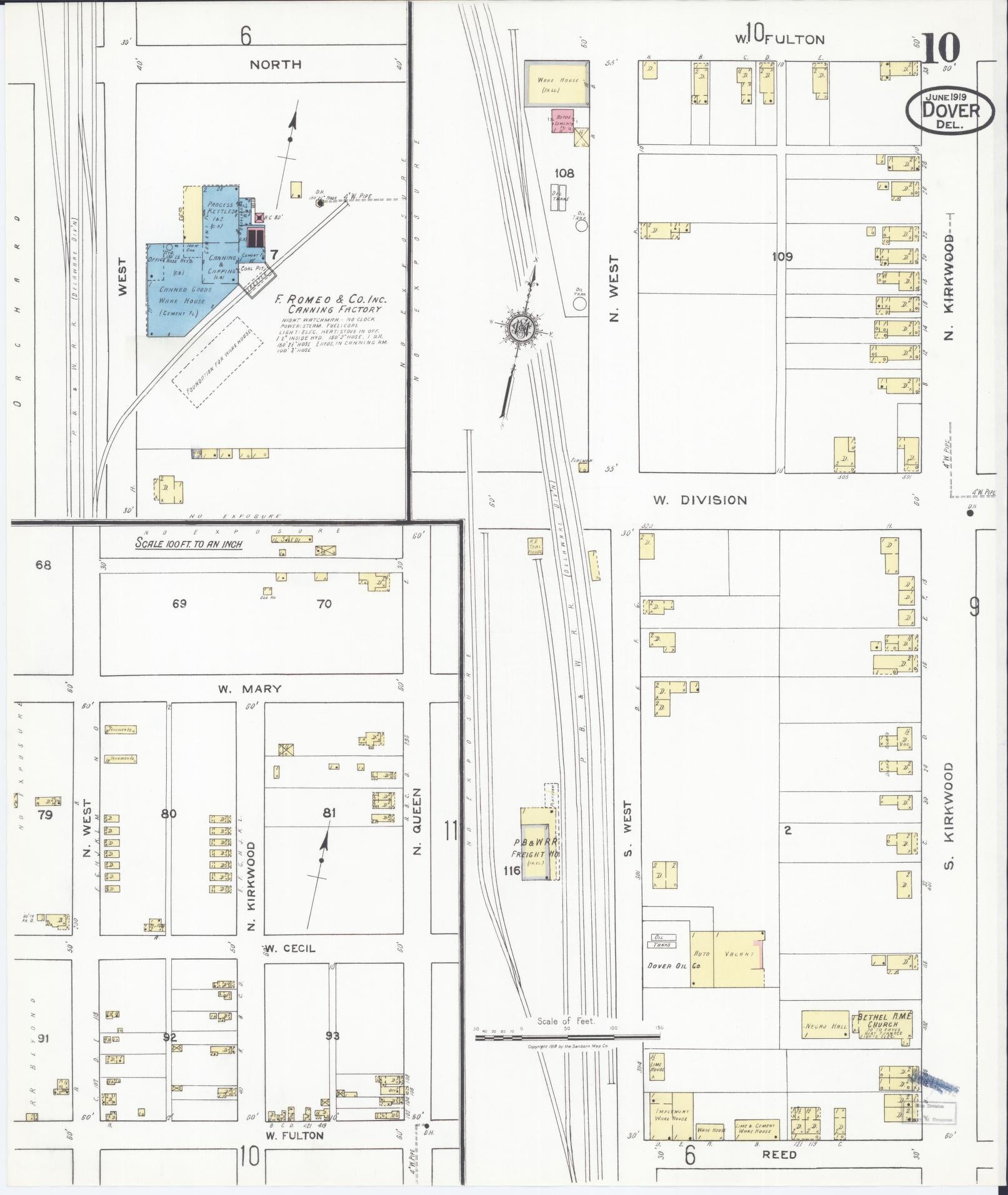 Sanborn Fire Insurance Map from Dover, Kent County, Delaware (1919), Sheet #0010 - Historic Sanborn Fire Insurance Map Print, vintage old map wall art, antique decor, genealogy gift, Delaware Delaware map