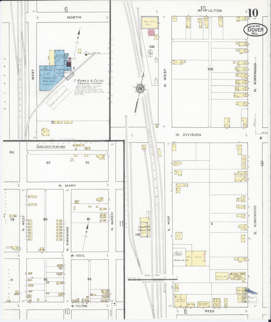Sanborn Fire Insurance Map from Dover, Kent County, Delaware (1919), Sheet #0010 - Historic Sanborn Fire Insurance Map Print, vintage old map wall art, antique decor, genealogy gift, Delaware Delaware map