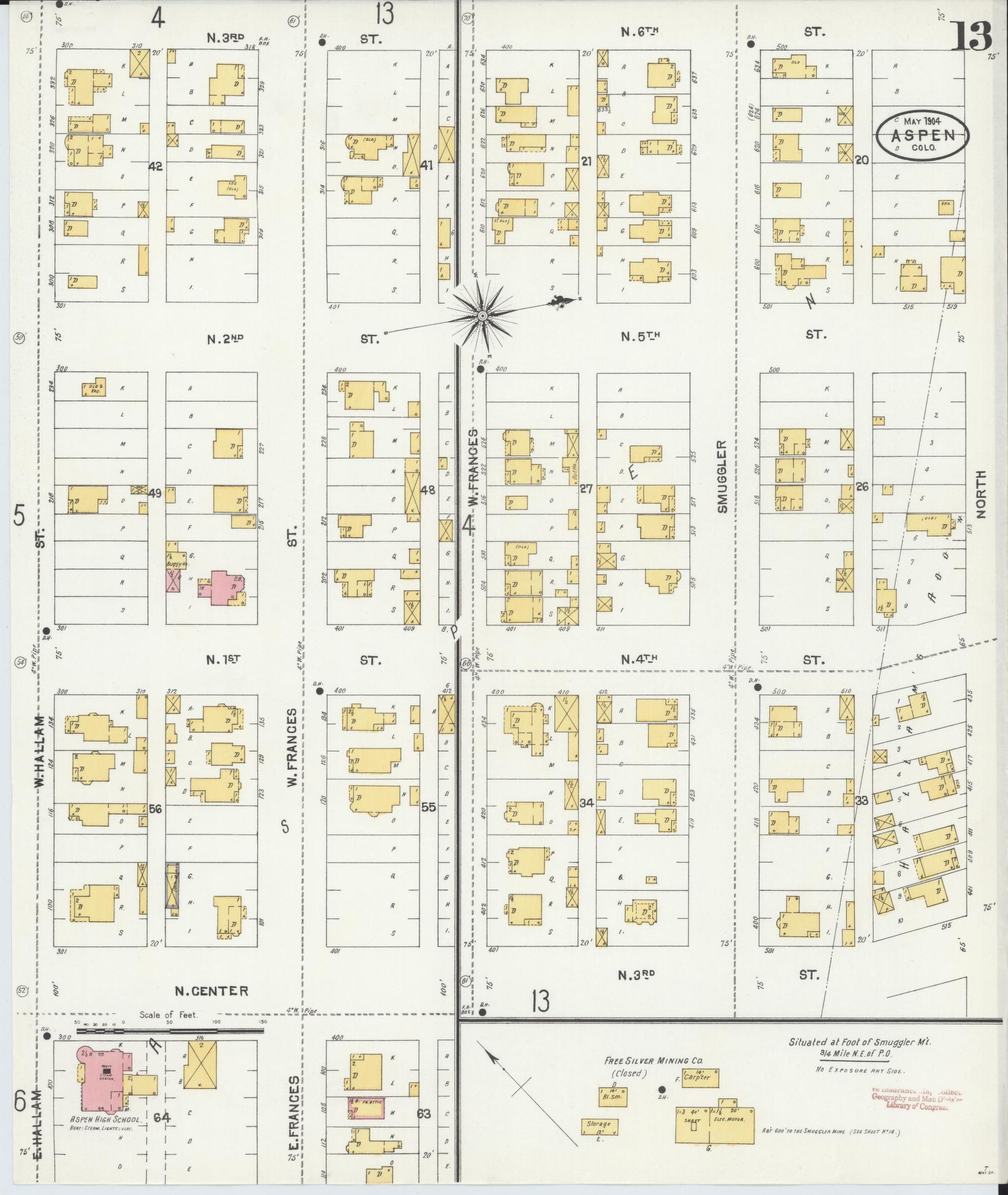 Sanborn Fire Insurance Map from Aspen, Pitkin County, Colorado (1904), Sheet #0013 - Historic Sanborn Fire Insurance Map Print, vintage old map wall art, antique decor, genealogy gift, Colorado Colorado map