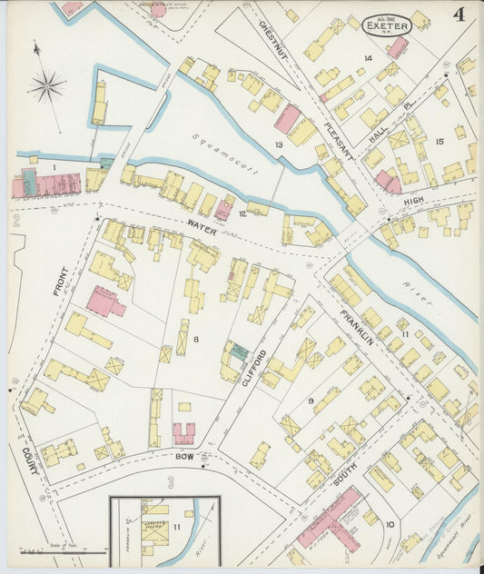 Sanborn Fire Insurance Map from Exeter, Rockingham County, New Hampshire (1892), Sheet #0004 - Historic Sanborn Fire Insurance Map Print, vintage old map wall art, antique decor, genealogy gift, New Hampshire New Hampshire map