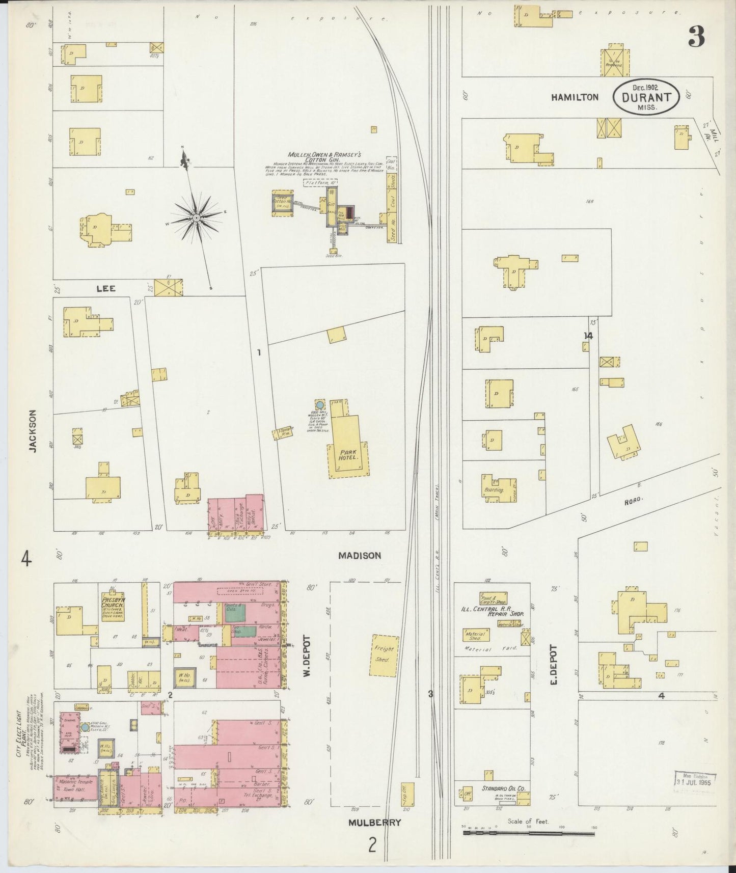 Sanborn Fire Insurance Map from Durant, Holmes County, Mississippi (1902), Sheet #0003 - Historic Sanborn Fire Insurance Map Print, vintage old map wall art, antique decor, genealogy gift, Mississippi Mississippi map