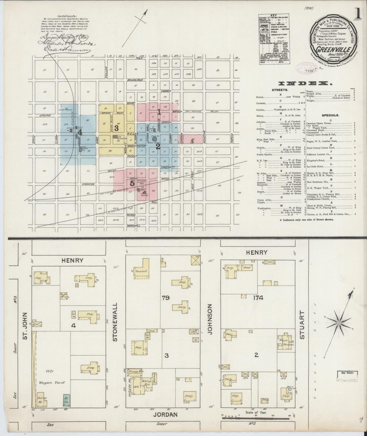 Sanborn Fire Insurance Map from Greenville, Hunt County, Texas (1888), Sheet #0001 - Historic Sanborn Fire Insurance Map Print, vintage old map wall art, antique decor, genealogy gift, Texas Texas map