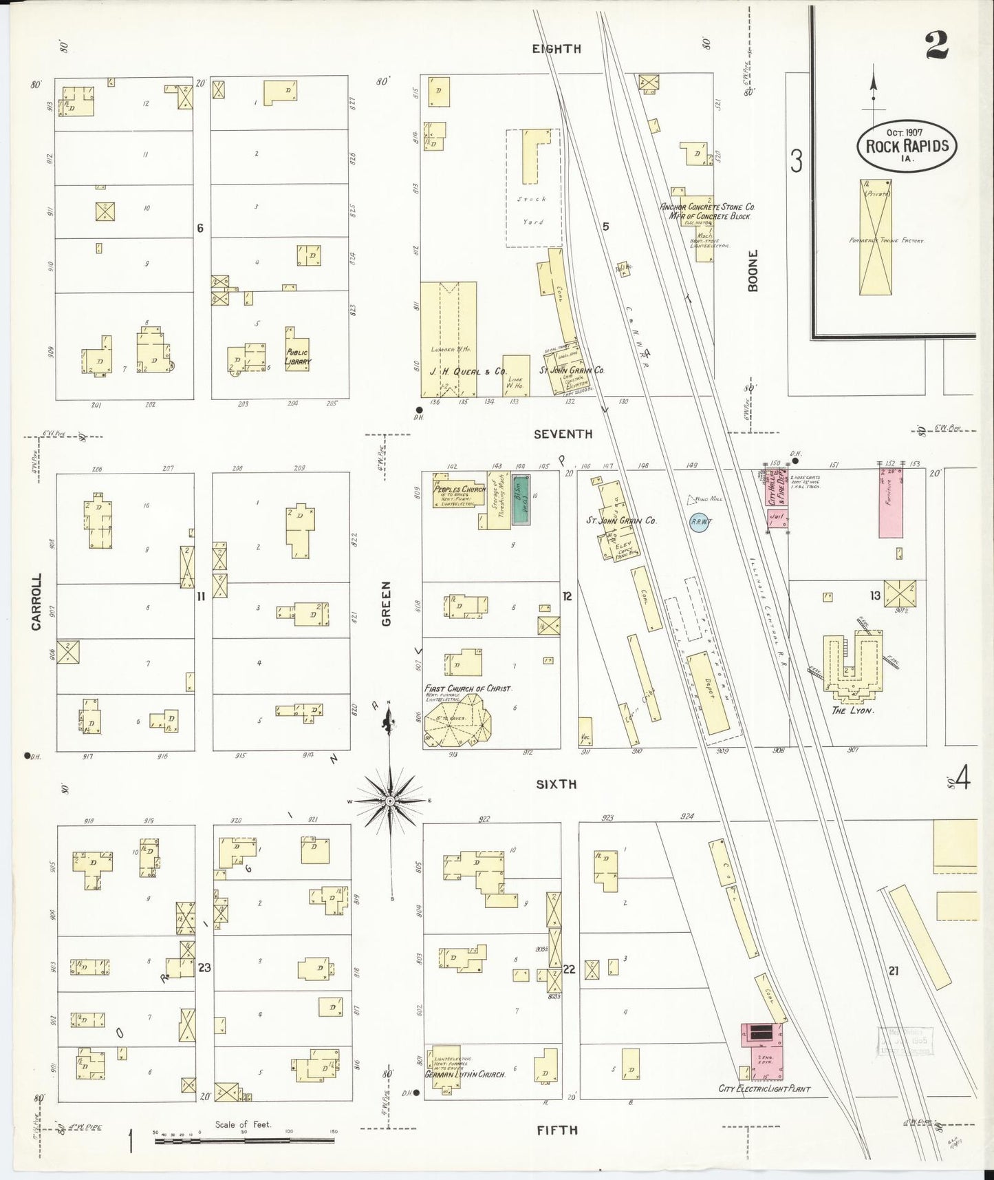 Sanborn Fire Insurance Map from Rock Rapids, Lyon County, Iowa (1907), Sheet #0002 - Historic Sanborn Fire Insurance Map Print
